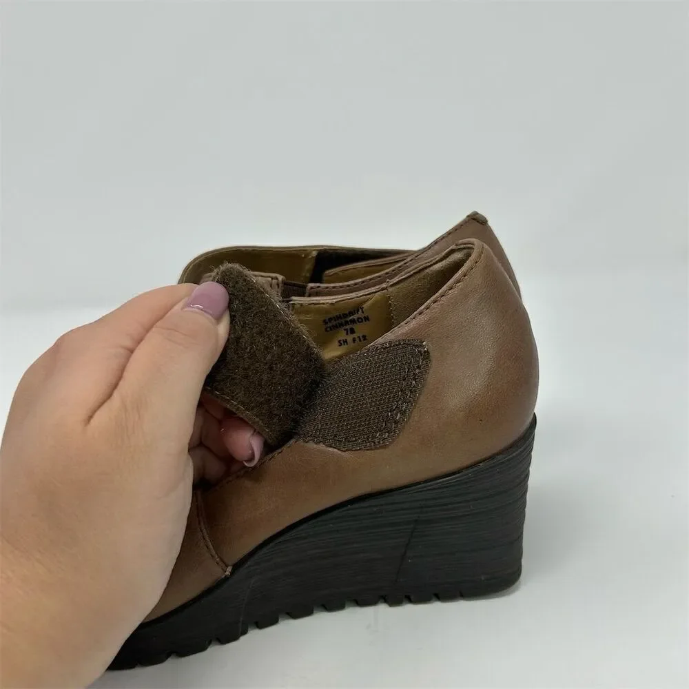 Earth Women's Mary Jane Wedge Shoes Brown Leather Size 7 Casual Comfort